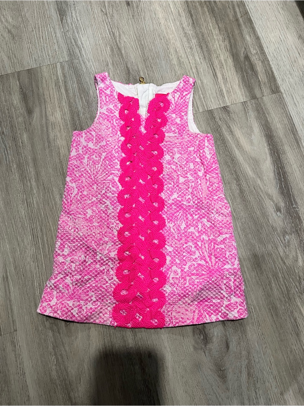 Lilly Pulitzer Infant Baby Shift Dress Hot Pink Braided trim. Size 18 months mo.